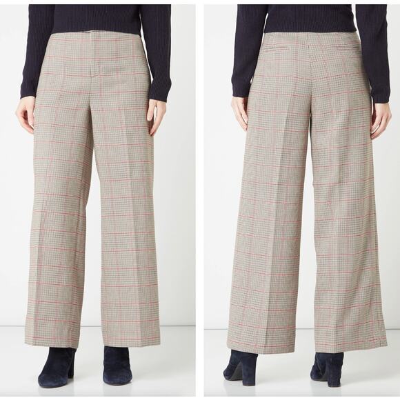 J. CREW Frankie Wide Leg Trouser Pants Rose Plaid Preppy Academia {PP47} - Picture 1 of 6